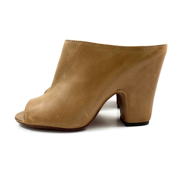NICOLE beige leather peep toe high heel slides - Picture 1 of 11